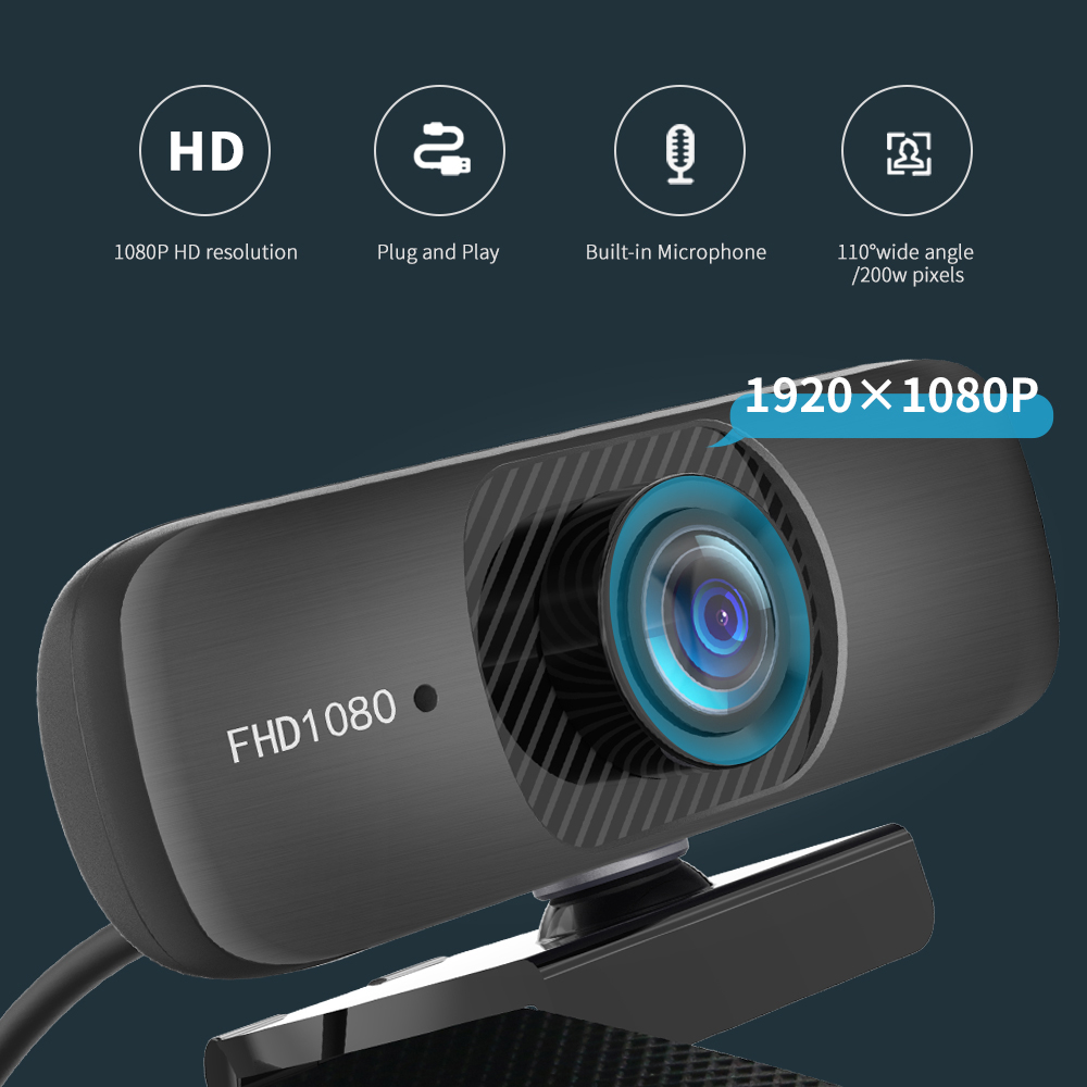 C60 HD 1080P 200W Pixels Webcam Mini Computer PC WebCamera with USB Plug Rotatable Cameras for Live Broadcast Video Calling Conference Work with Microphone 